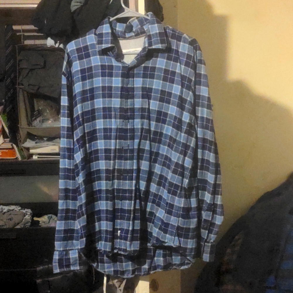 Blue Plaid Flannel Button-Down Shirt